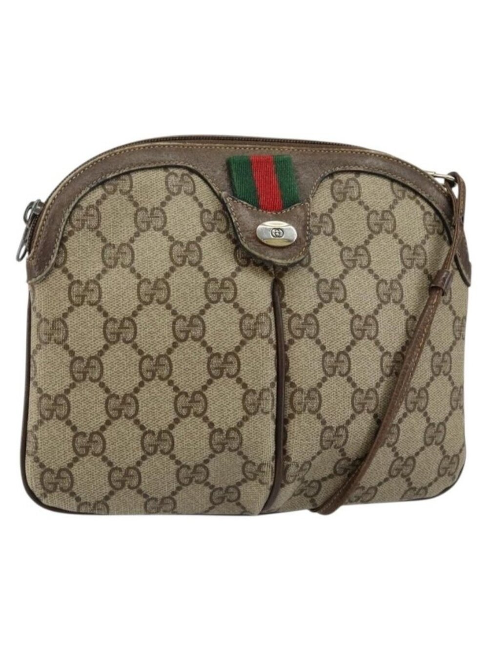 Authentic GUCCI GG Supreme Web Sherry Line Bag PVC Beige Gold 904 02 047